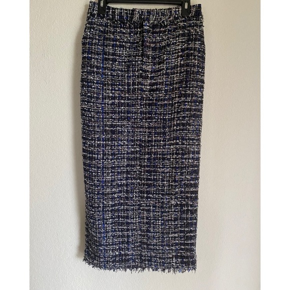 New L'Academie Tweed Office Siren Straight Black Multi Frayed Hem Maxi Skirt S - Picture 2 of 13